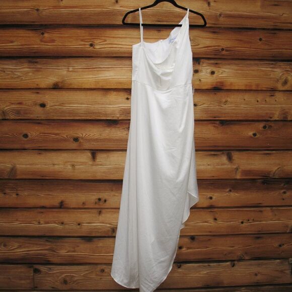 NWOT Mac Duggal One Shoulder White Satin Gown - Picture 6 of 13